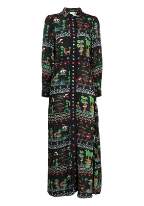 Hayley Menzies printed maxi silk shirt dress - Black