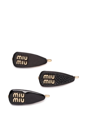 Miu Miu logo-lettering hair clip (set of three) - Black