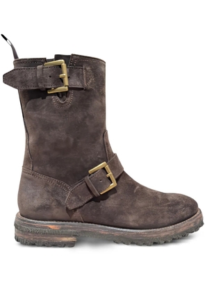 CALCE zip-up buckle biker boots - Brown