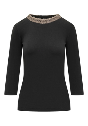 Fabiana Filippi three-quarter sleeve embellished neckline top - Black