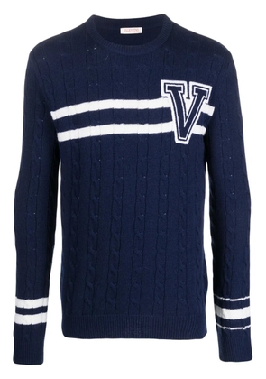 Valentino Garavani embroidered-logo striped wool jumper - Blue