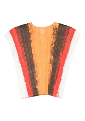 Pleats Please Issey Miyake pleated stripe top - Orange