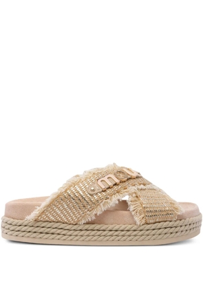 Mou fringed cross-strap sandals - Neutrals