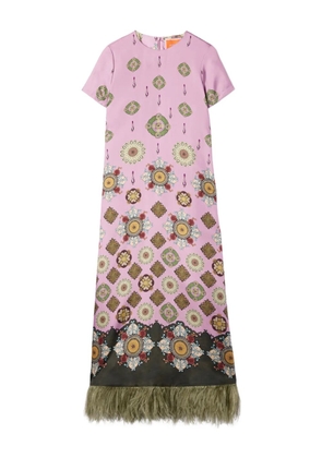 La DoubleJ Swing feather-trimmed maxi dress - Pink