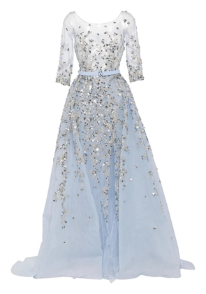 Saiid Kobeisy beaded tulle belted gown - Blue