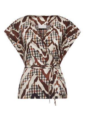 Pierre-Louis Mascia animal-print houndstooth wrap top - Brown