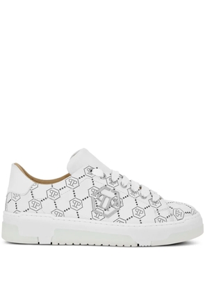 Philipp Plein monogram-pattern leather sneakers - White