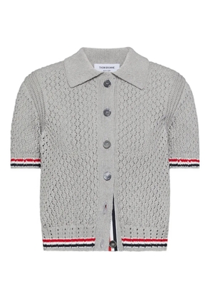 Thom Browne pointelle short-sleeve cardigan - Grey