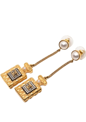 CHANEL Pre-Owned 2021 CC Gold Plated Faux Pearl and Rhinestones Perfume Bottle Chain Drop Earrings costume earrings