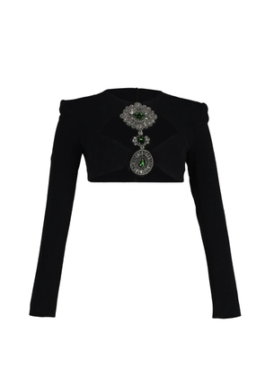 David Koma jewel-embellished long-sleeve crop top - Black