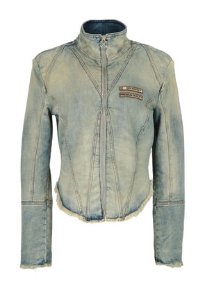 Off-White logo-detail frayed denim jacket - Blue