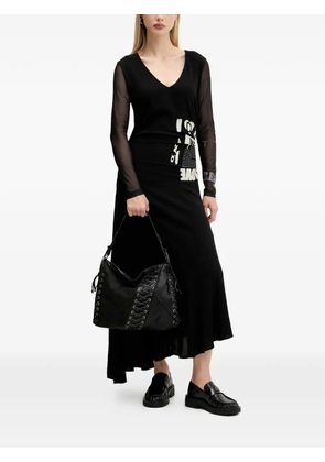 Desigual sheer sleeve graphic print asymmetric dress - Black