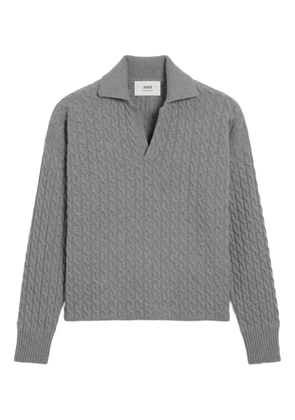 AMI Paris cable-knit wool polo shirt - Grey