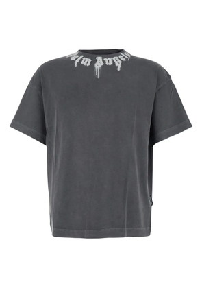 Palm Angels neck-logo spray-paint T-shirt - Grey