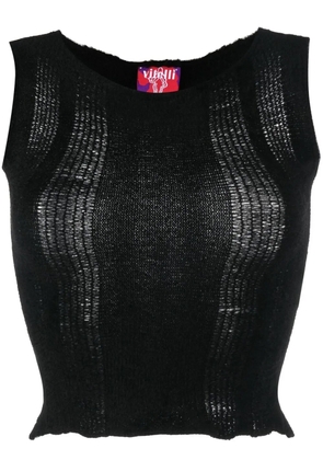 VITELLI semi-sheer knit cropped top - Black