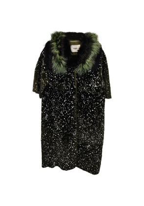 Fendi Pre-Owned 2014 fur-trimmed textured coat - Green