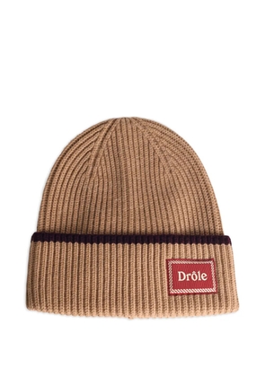 Drôle De Monsieur stripe woven label beanie - Brown