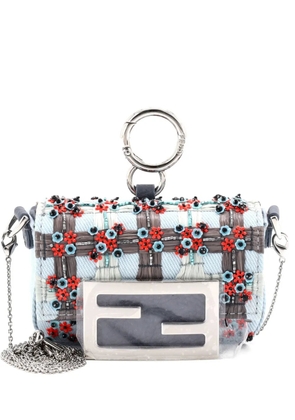 Fendi Pre-Owned Chain Baguette Charm Bag Embellished Denim Nano crossbody bag - Blue