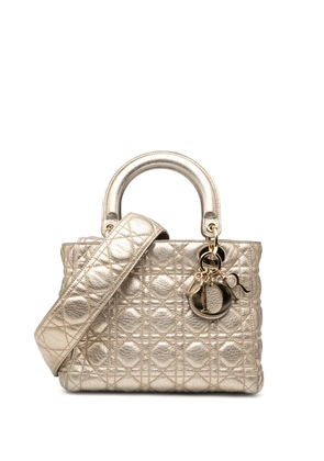 Christian Dior Pre-Owned 2017 Medium Metallic Grained Calfskin Cannage Supple Lady Dior satchel - Gold