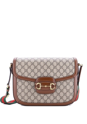 Gucci Pre-Owned Horsebit 1955 GG Coated Canvas with Leather Large shoulder bag - Brown