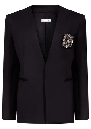 AREA crystal-brooch collarless blazer - Black
