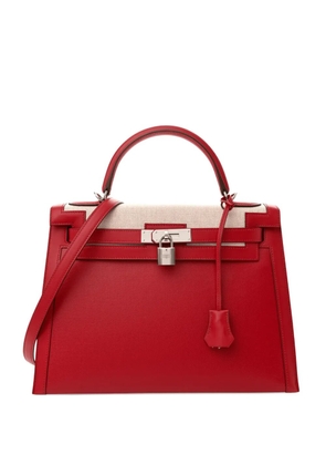 Hermès Pre-Owned 2022 Kelly 32 Sellier Swift Toile Berline palladium-hardware handbag - Red