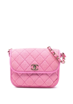 CHANEL Pre-Owned 2021 Small CC Quilted Denim Messenger Flap crossbody bag - Pink