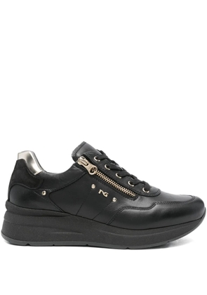 NERO GIARDINI zip-detail lace-up sneakers - Black