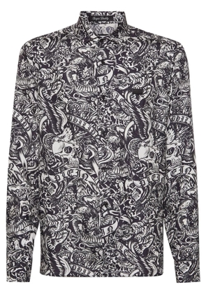 Philipp Plein tattoo-print silk shirt - Black
