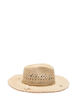 Sensi Studio shell-embellished straw fedora hat - Neutrals