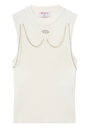 PUCCI logo-plaque ribbed knit top - White