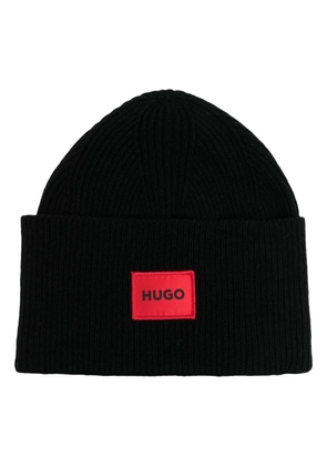 HUGO logo-patch knitted beanie - Black