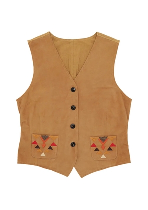 Fortela embroidered pocket chamois leather waistcoat - Brown