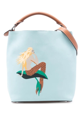 Loewe Pre-Owned 2018 Paulas Ibiza Mermaid Print Leather bucket bag - Blue