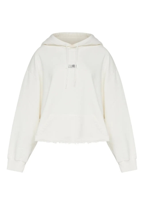 MM6 Maison Margiela frayed-hem logo hoodie - White