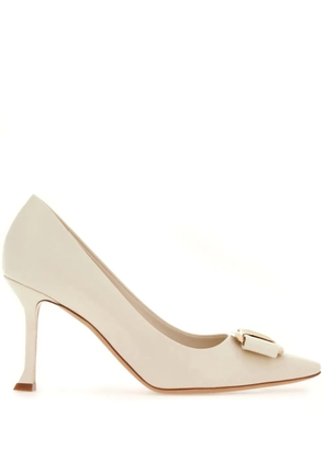 Ferragamo 85mm bow-detail leather pumps - White
