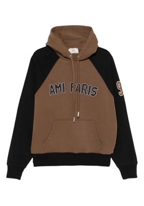 AMI Paris raglan-sleeve embroidered hoodie - Brown