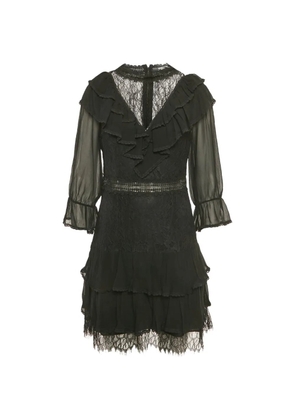 alice + olivia crepe laced ruffled mini dress - Black