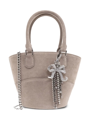 Self-Portrait charm-detail suede bucket bag - Grey