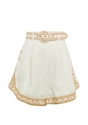 ZIMMERMANN linen embroidered belted shorts - Neutrals