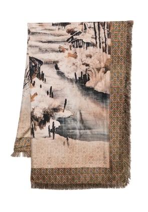 Pierre-Louis Mascia Alopie printed fringed scarf - Brown