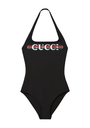 Gucci Sparkling web-print halterneck swimsuit - Black