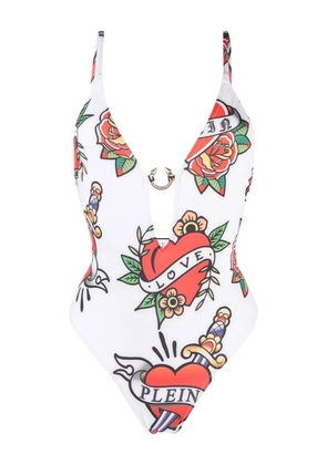 Philipp Plein graphic-print swimsuit - White