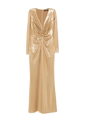 Lauren Ralph Lauren knot-detail long-sleeve dress - Gold