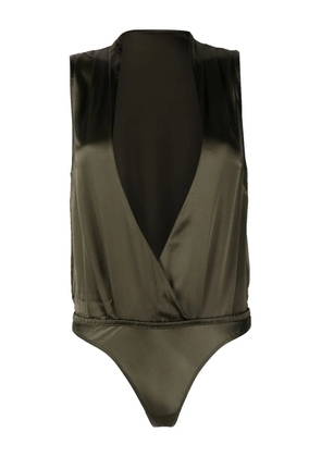 Maison Close silk plunge V-neck bodysuit - Green