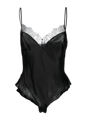 Maison Close lace-trim silk body - Black