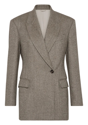Brunello Cucinelli double-breasted herringbone blazer - Brown