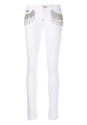 Philipp Plein crystal-fringe slim-fit jeans - White