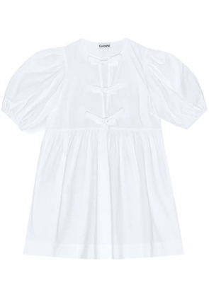 GANNI Cotton Poplin Tie String Mini Dress - White