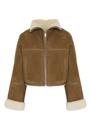 Yves Salomon shearling-trimmed suede jacket - Brown